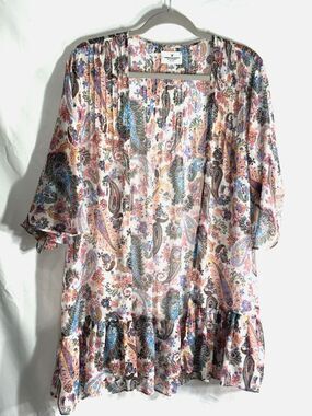 American Eagle Sheer Paisley Kimono Shacket W/Ruffle Hem& Flutter Sleeves Sz L/X